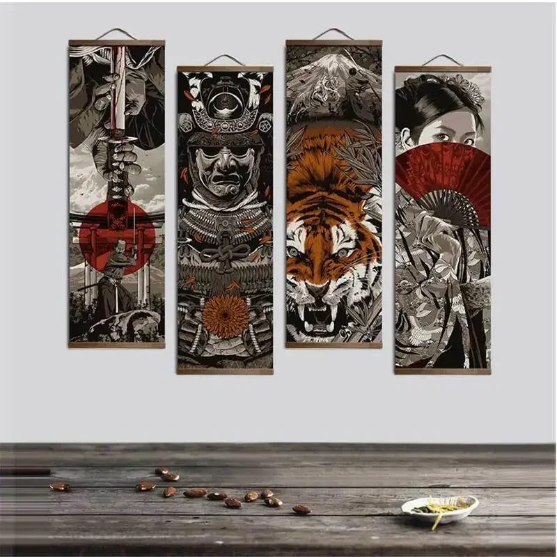 

2023 японский самурай укийой Тигр холст постер картины настенная живопись с прокруткой домашний Декор Гостиная однотонная подвеска