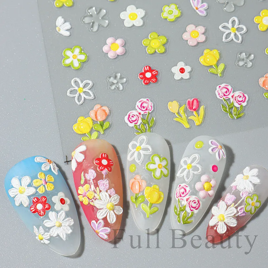 Nail stickers 5D embossed flower nail stickers Decals for DIY manicure