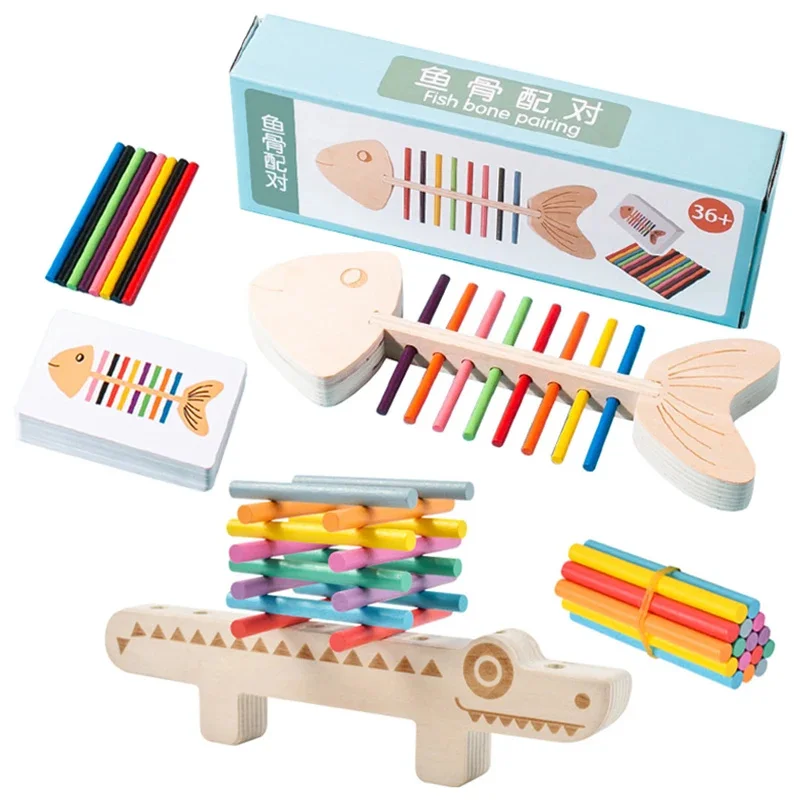 Montessori Color Matching Sensory Toys Wooden Balance Stick Fine Training Game Puzzle Toy For Boys Girls Birthday Christmas Gift 2