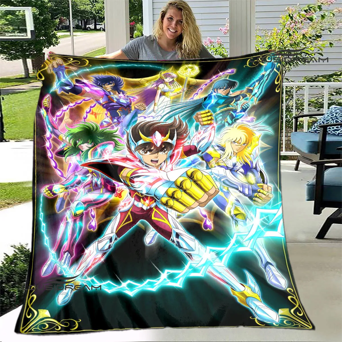 Knights of the Zodiac Cartoon printed blanket warm flannel blanket soft and comfortable home travel bed blanket birthday gift 2