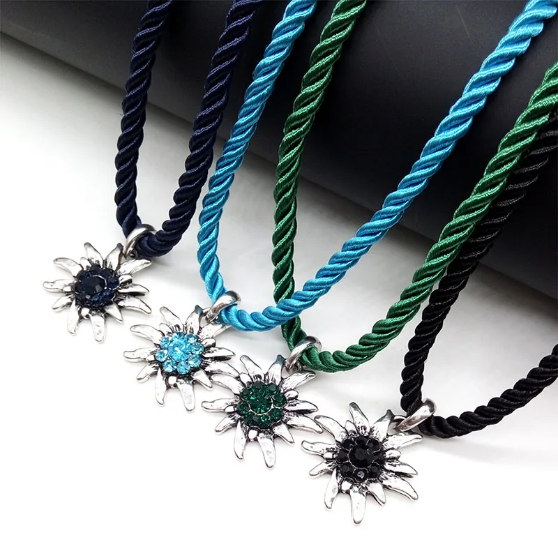 Trendy Popular Mountain Flowers Pendants Vintage Edelweiss Necklaces For Women Party Luck Rope Chain Choker Jewelry Gift 4