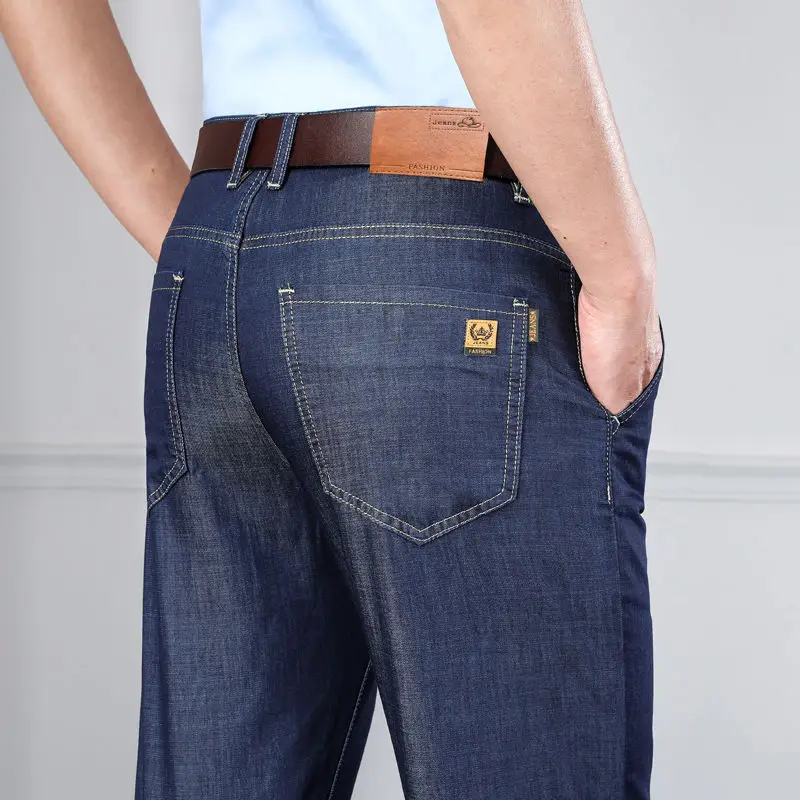 Jeans Men Spring and Autumn Straight Loose Men Pants High Waist Stretch Business Casual Denim Long Men Pants