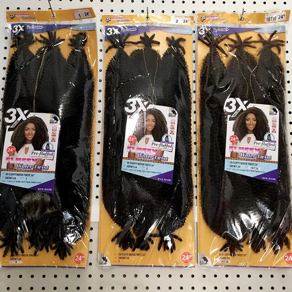 24'' Pre-fluffed Afro Kinky Braiding Hair Water Twist Braid Synthetic Hairs 3 Strands Kinky Twist Braiding Hair for Black Women 4