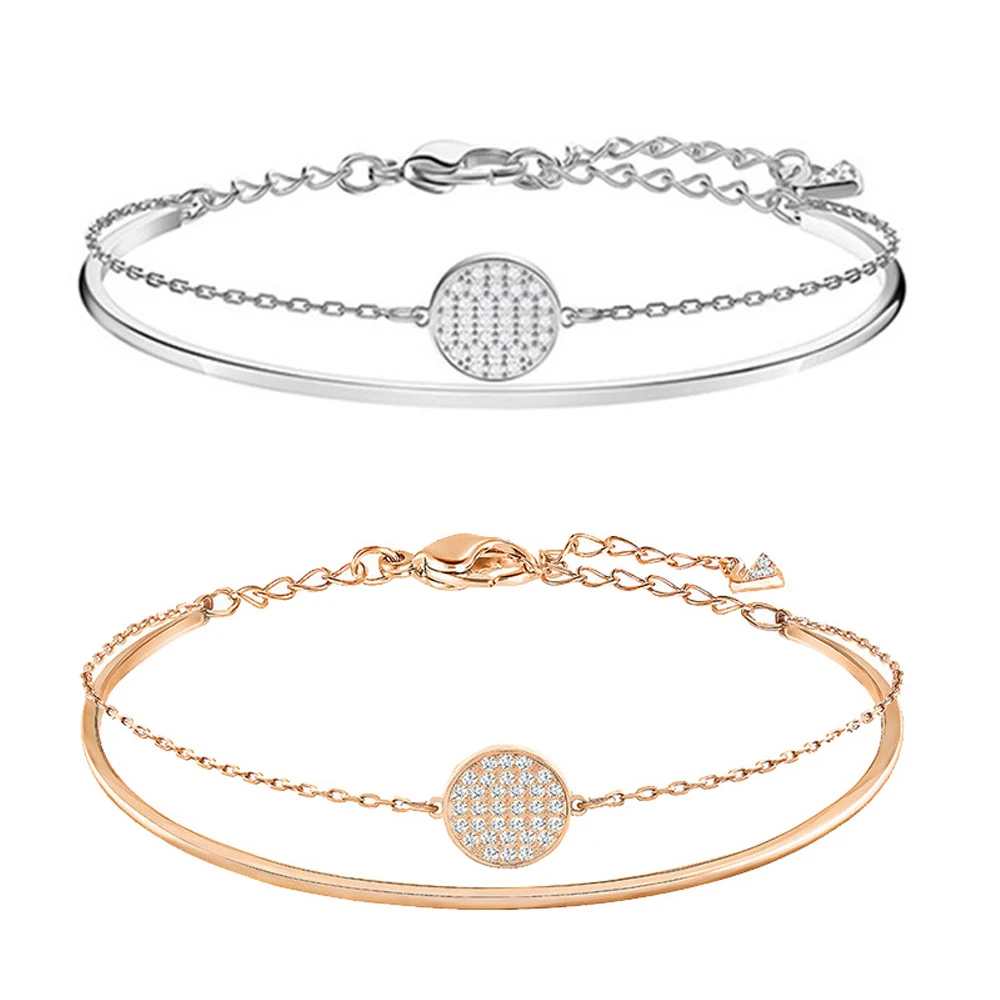 2023 Per Swarovski Double Circle Stacked Strap Elegante Bracciale In Cristallo Impreziosito Da Donna In Oro Gioielli Decorativi Regalo Di Moda