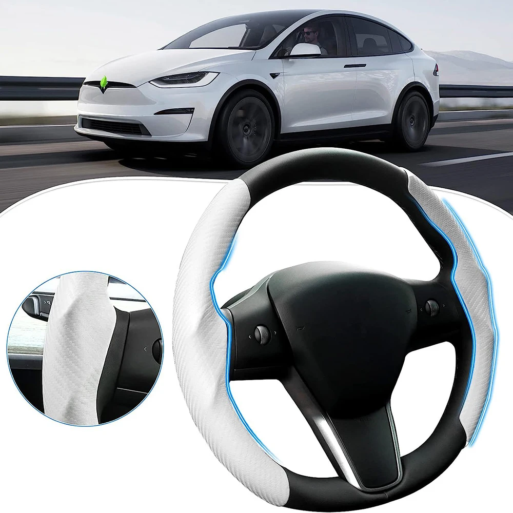 

Compatible with Carbon Fiber Steering Wheel Cover Tesla Model 3 2017-2023 /Model Y 2020 2021-2023 Steer Wheel Cover Protector