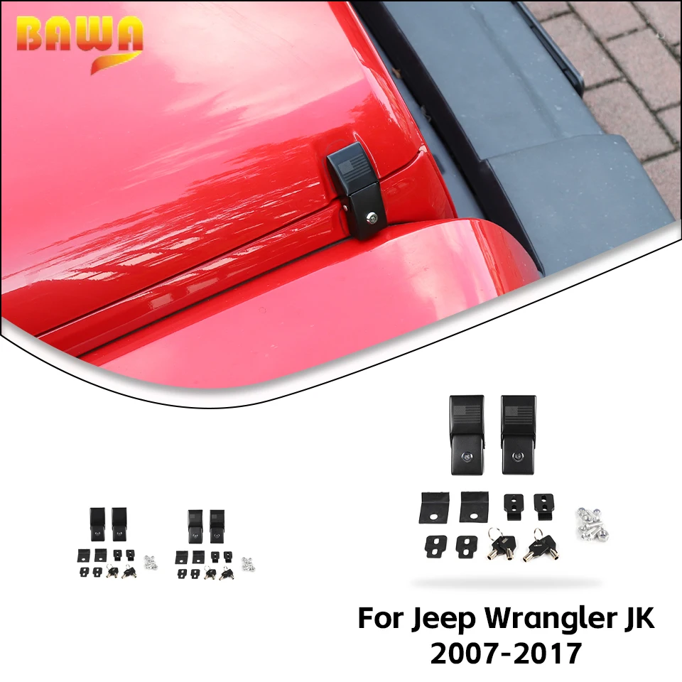 BAWA Car Engine Lock Hood Latch Catch With Key Lock Cover Accessories for Jeep Wrangler JK 2007- Car Styling