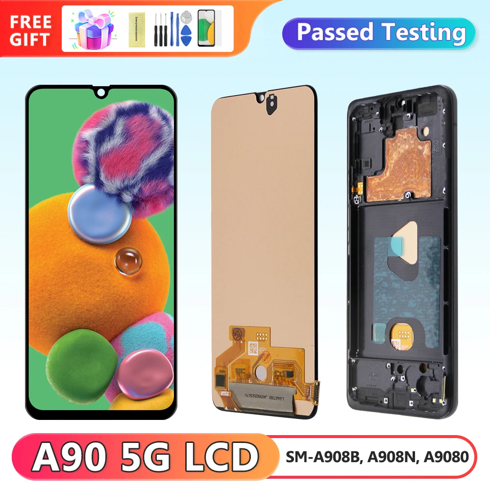 

AMOLED A90 5G Display Replacement, for Samsung Galaxy A90 5G A908 A908B A9080 Lcd Display Digital Touch Screen with Frame