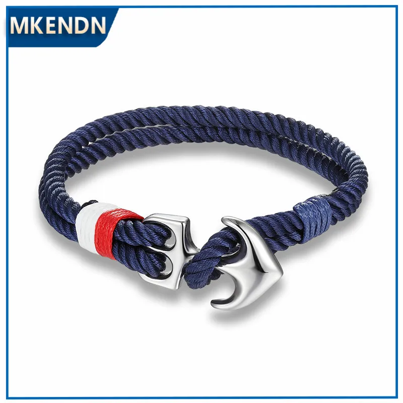 MKENDN Anchor Bracelets Men Charm Nautical Survival Rope Chain Paracord Bracelet Male Wrap Metal Sport Hooks Alloy Anchor Bracelet
