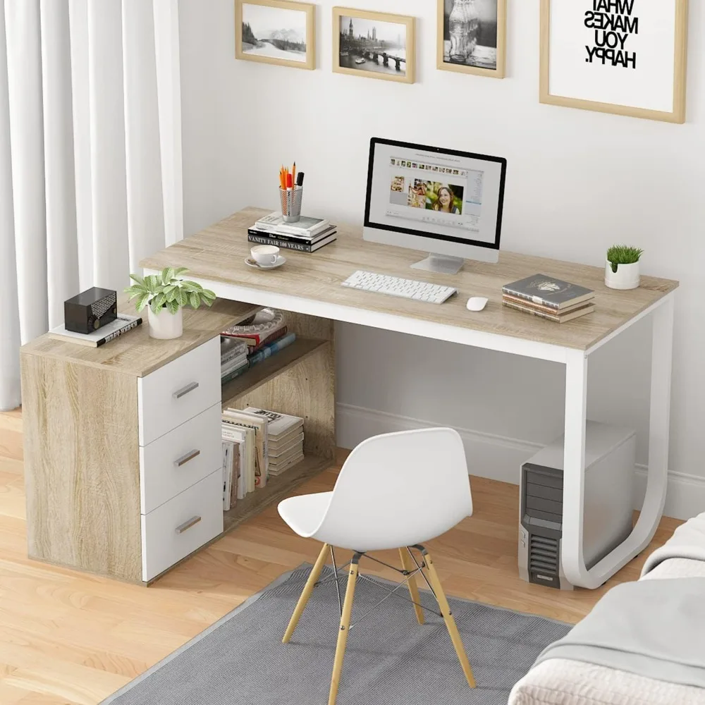 Home Office Computer Desk Corner Table with 3 Drawers and 2 Shelves, 55 Inch Large L Shape Study Writing Desk with Storage | Sale Bangladesh Home Office Computer Desk Corner Table with 3 Drawers and 2 Shelves, 55 Inch Large L Shape Study Writing Desk with Storage Sale Bangladesh