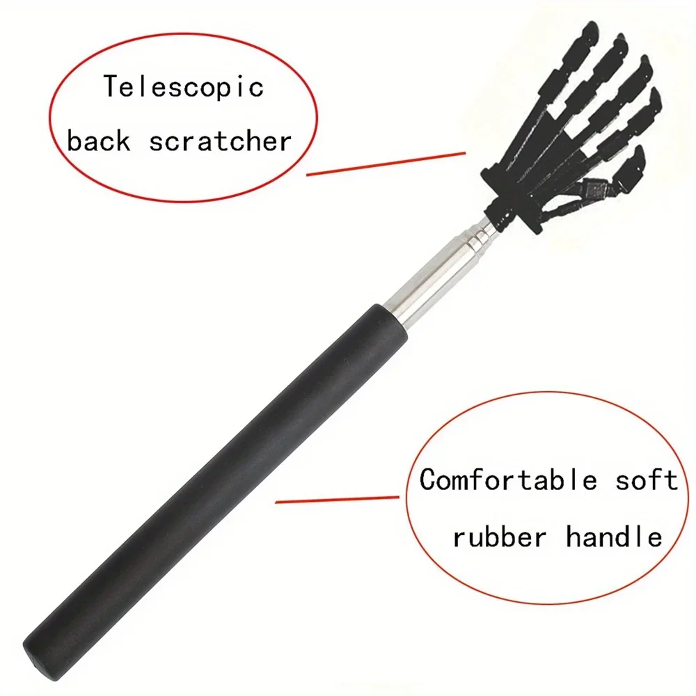 Extra-Long Telescopic Back Scratcher Stainless Steel Hand Massager with Non-Slip Rubber Grip Ideal for Hard-to-Reach Areas