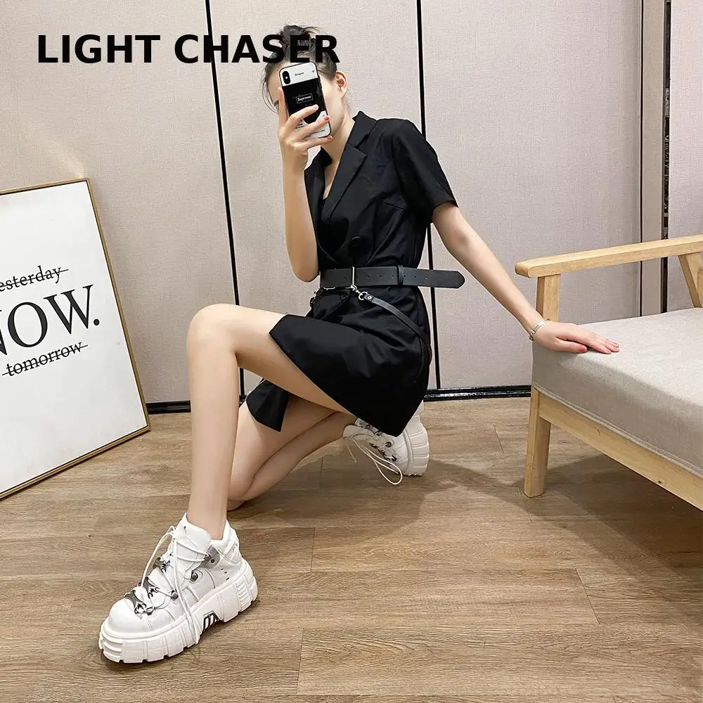 fashion Brand Punk Style Women Shoes Lace-up heel height 6CM Platform Shoes Woman Gothic Ankle Boots Metal Decor Woman Sneakers
