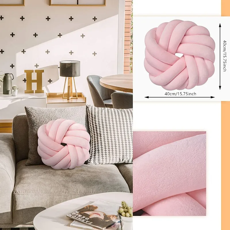 Inyahome Christmas Decor Pillow Velvet Ball Knot Cushion Handmade
