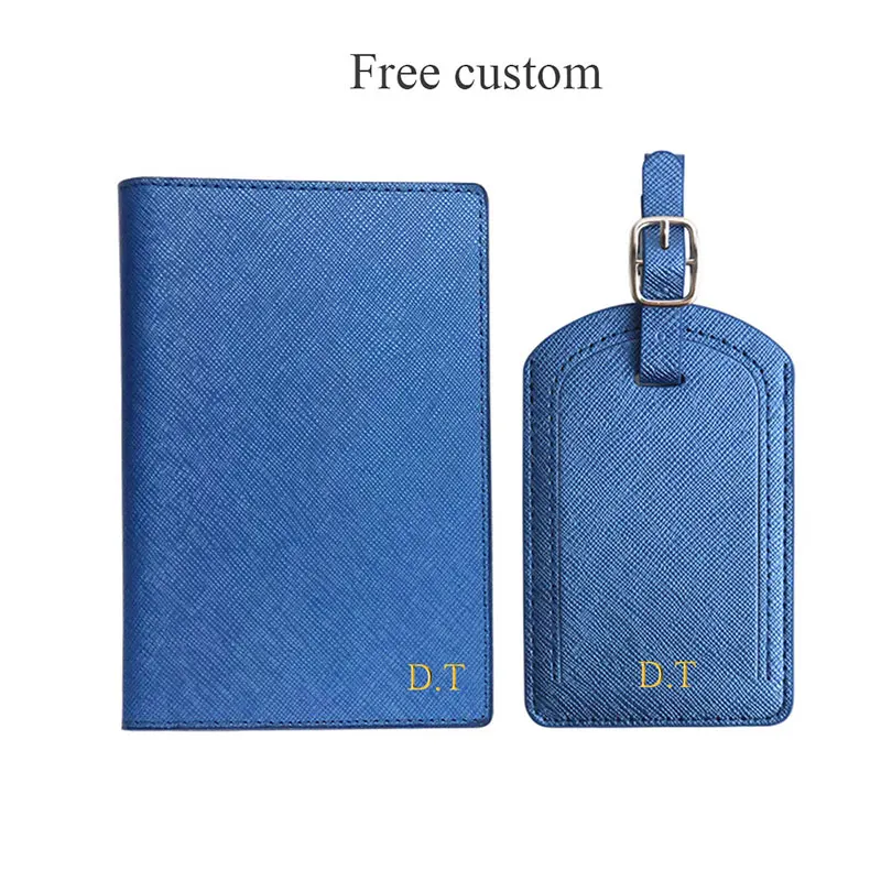 Nome personalizzato gratuito copertina del passaporto Set di etichette per bagagli moda Saffiano PU porta passaporto in pelle personalizza borsa da viaggio