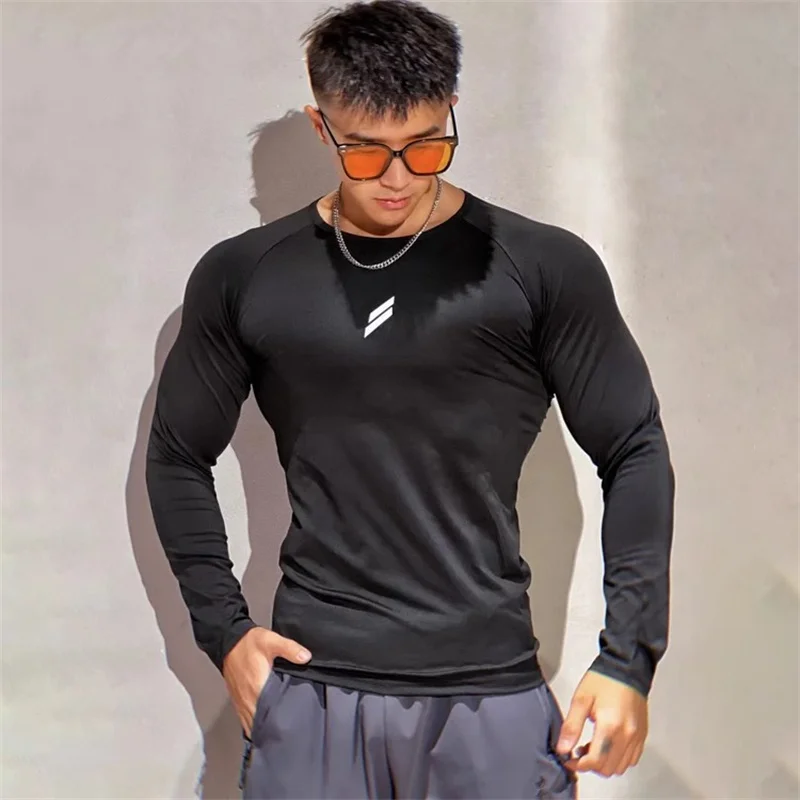New spring autumn Fitness T-shirt Men's Long Sleeve Quick Drying GYM Tight Sports Thin Top Training T-shirt men sportswear