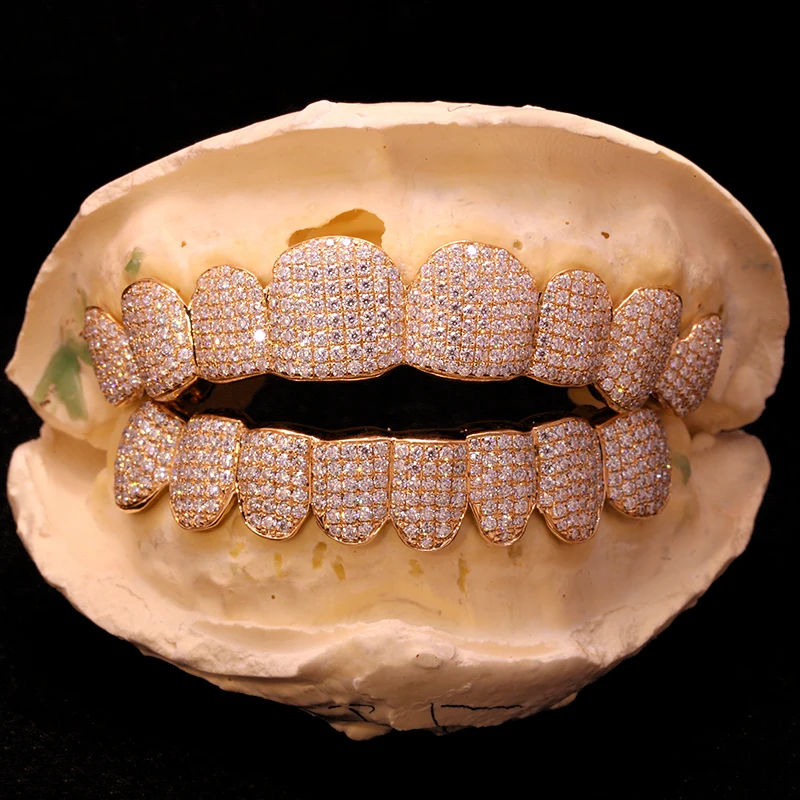 S73eb2574a35b4e70b3d73a85bf26f74al Custom Lab Grown Diamond HPHT Grillz 8 Top And 8 Bottom Hip Hop 14k Yellow Gold Grillz Hip Hop Jewely(Sent Teeth Mold To Us)