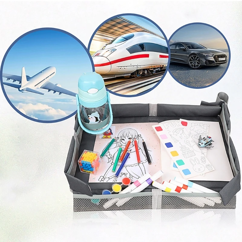 Kids Travel Tray for airplanes Seats Travel Desk Foldable & Adjustable Lap Desk for Children Entertainment & Learning