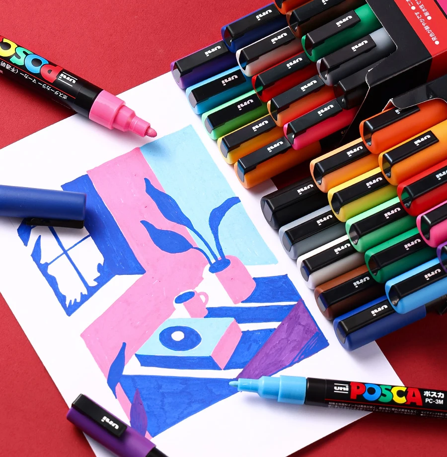 UNI POSCA Markers Set PC-1M 3M 5M Acrylic Paint Pen Drawing Graffiti Advertise Art Supplies