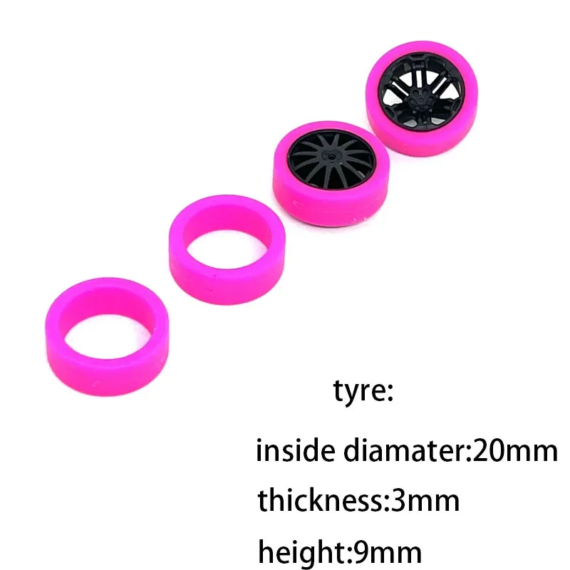 homemade mini 4wd racing car part medium tyres fluorescent pink yellow green 9colors 1 set 2