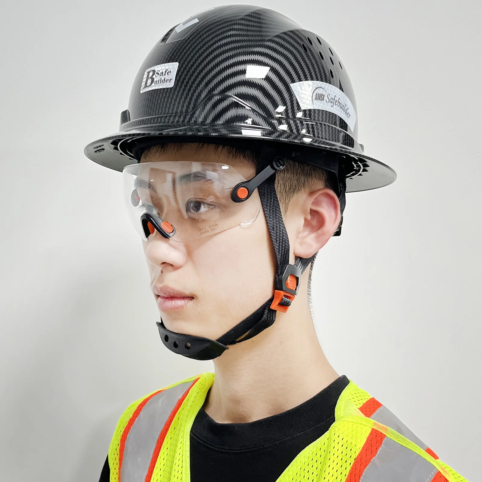 Full Brim Hard Hat With Visor For Engineer Construction Work Cap For Men  ANSI Approved HDPE Safety Helmet Carbon Fiber Color