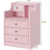 Night Stand Set 2,Pink Nightstand with Charging Station & Hutch,Night Stands for Bedrooms Set of 2,Bedside Table with Drawers 2