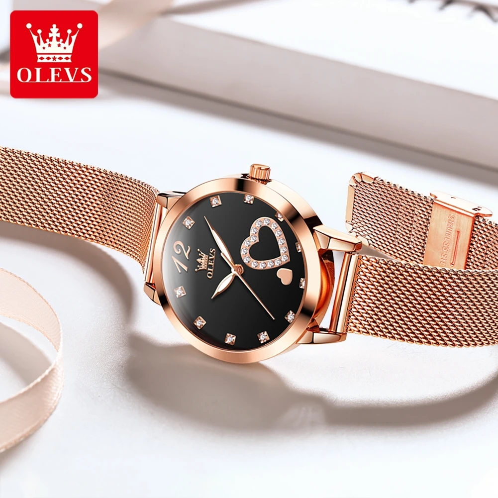 OLEVS 5189 Women's Watch Quartz Wristwatch Casual Fashion Watch for Ladies Waterproof Luminous Mesh Belt Love Dial Zircon Scale 2