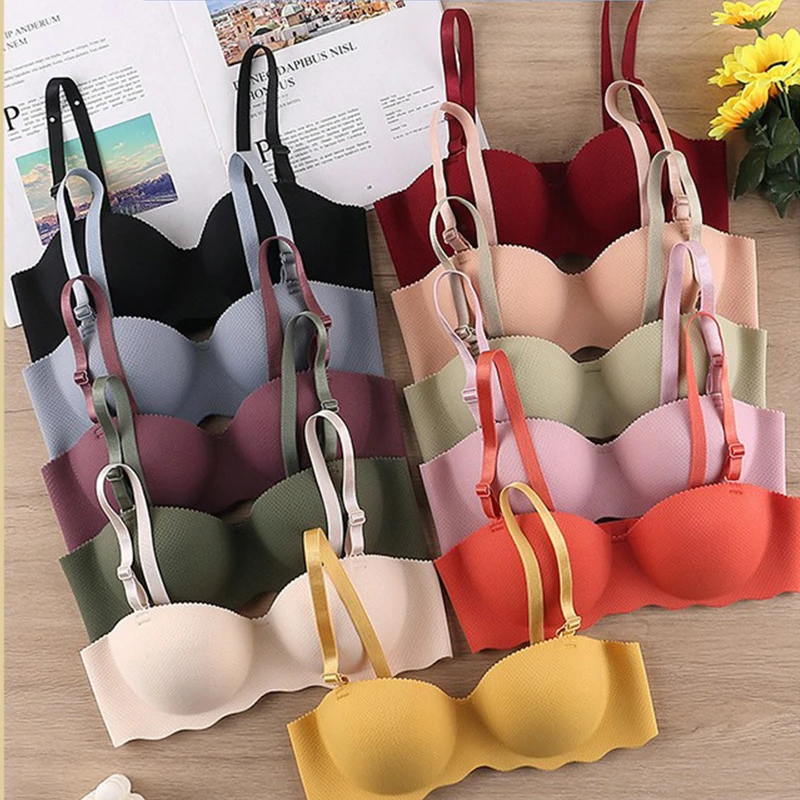Sexy Bras Push Up Seamless Underwear for Women Solid Color Wireless  Lingerie One-pieces Gather Convertible Straps Brassiere