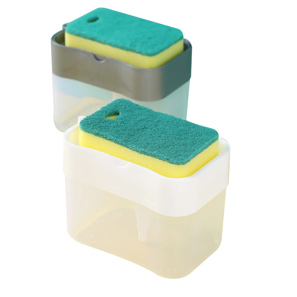 Portable Detergent Dispenser Set for Kitchen Dish Soap Box with Sponge Holder Hand Press Liquid Dispensing Tools