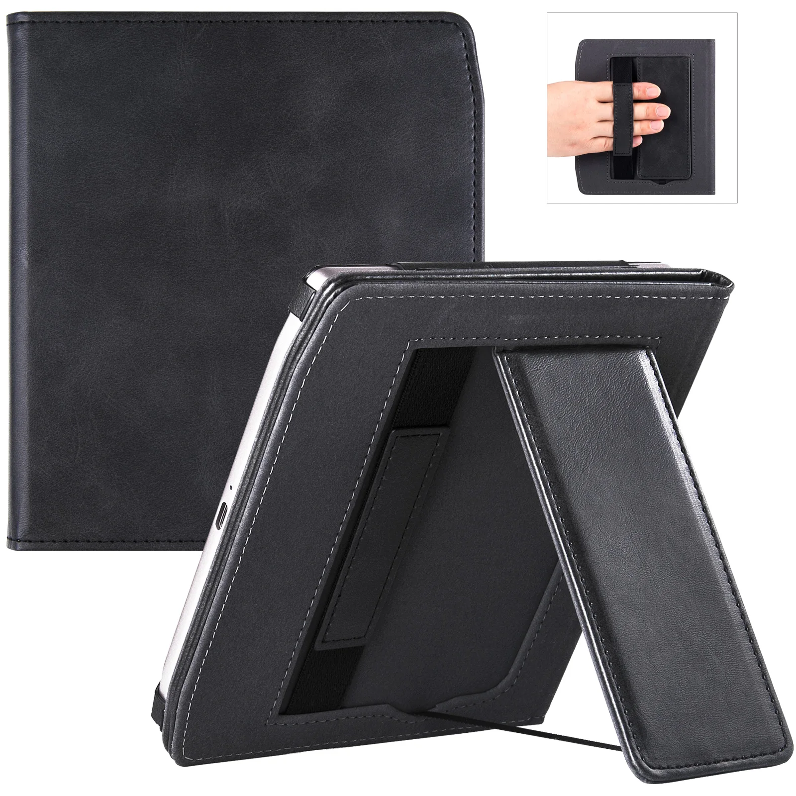 Estojo de Suporte para Novo Ereader de Bolso de Era Ereader 2023 Capa Protetora de Couro pu com Alça de Mão Despertador Automático para Dormir