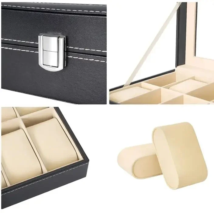 Watch storage box PU leather display storage organizer watch box with glass top slot men watch bracket gifts
