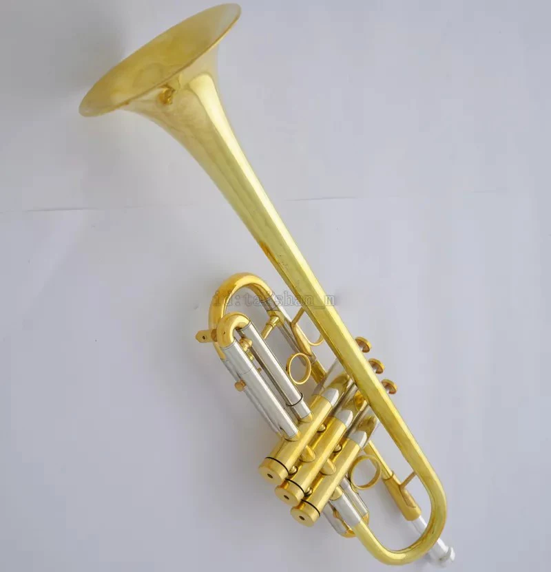 Professional Heavy C key Trumpet horn Gold Finish Monel Valves 5" Bell Hard Case