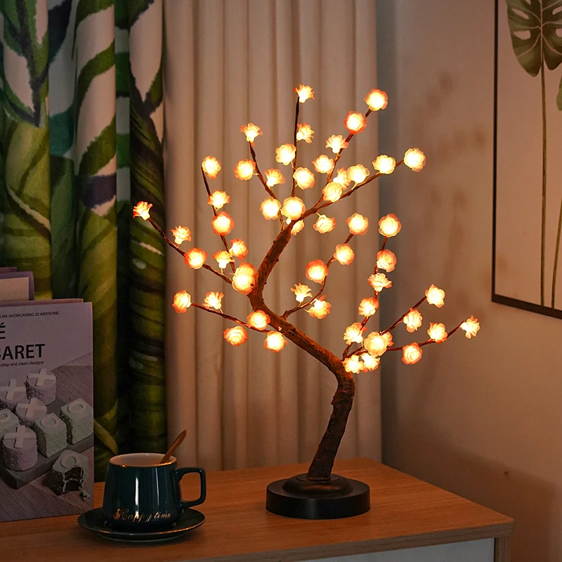 Jiadiru Lampe Décorative Arbre Lumineux LED - Cerisier Artificiel 55cm - Blanc Chaud 24 LEDs - Fonctionne Sur Piles - Décoration Salon/Chambre