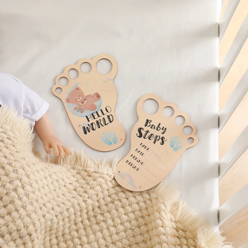 Baby Meilenstein Karte Fußabdrücke Form Neugeborenen Fotografie Requisiten 0-12 Monate Baby Wachstum Jubiläum Baby Wachstum Karten Baby Geschenke – Detail 7