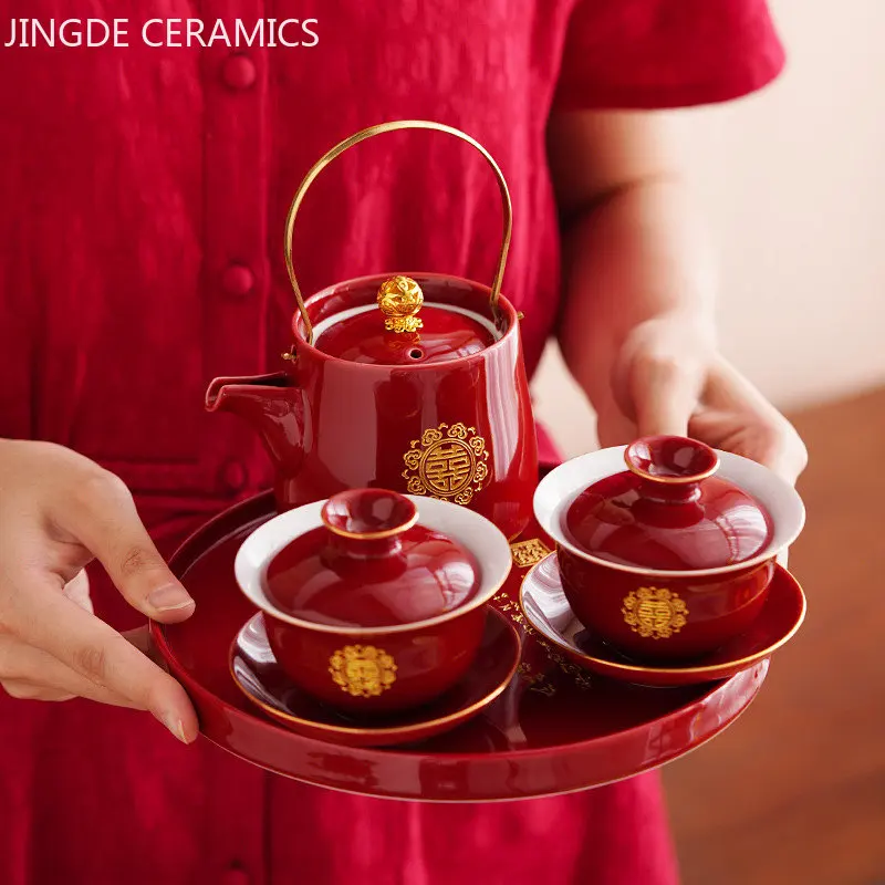 ChineseCeramicTeaSetsTraditionHandmadeGaiwanTeapotTeaCeremony