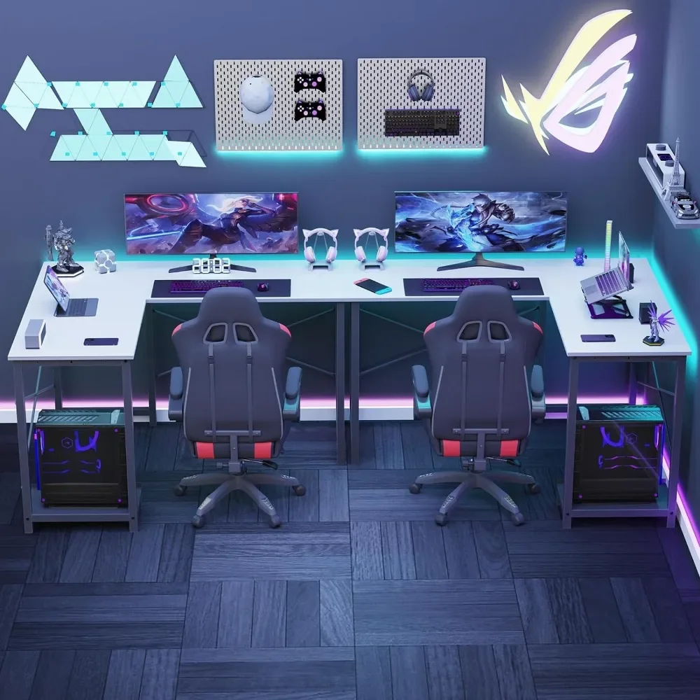 Elevate your gaming experience with our L-shaped gaming desk, featuring premium materials for stability and durability. Perfect for gamers and professionals alike