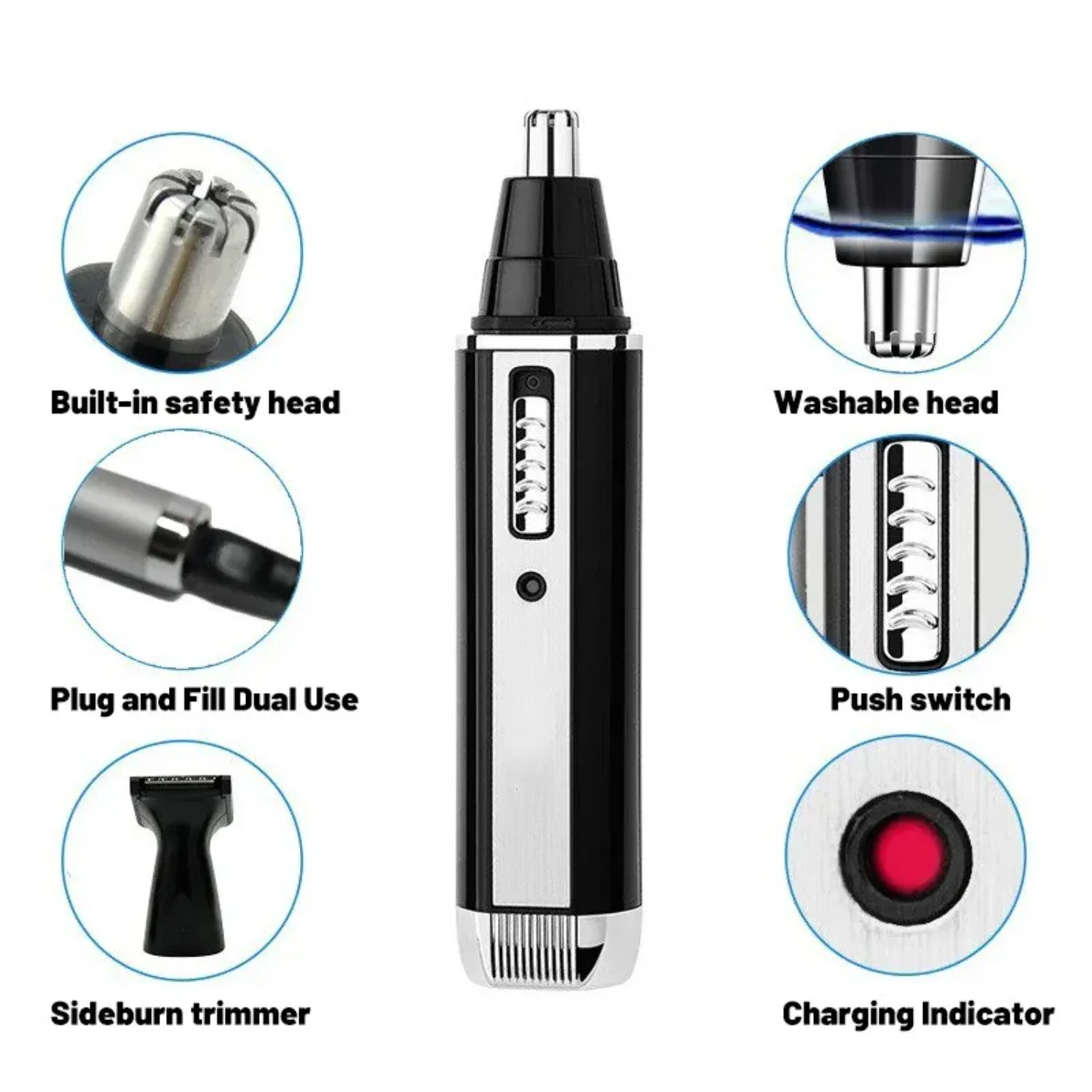 Portable, sleek, versatile 4-in-1 compact nose hair trimmer for men - Convenient grooming kit for precision beard shaping - Must 3