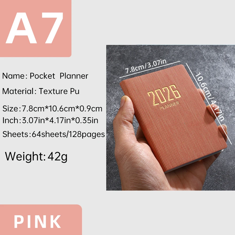 Compact 2026 English Planner – Mini Portable Pocket Schedule Book with 128 Pages, 64 Sheets Weekly Calendar