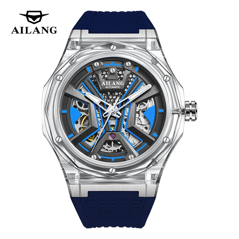 Montre mécanique de sport pour hommes de marque AILANG, bracelet en caoutchouc de luxe, étanche, aiguilles lumineuses, mode squelette, montres automatiques pour hommes_voghion.com