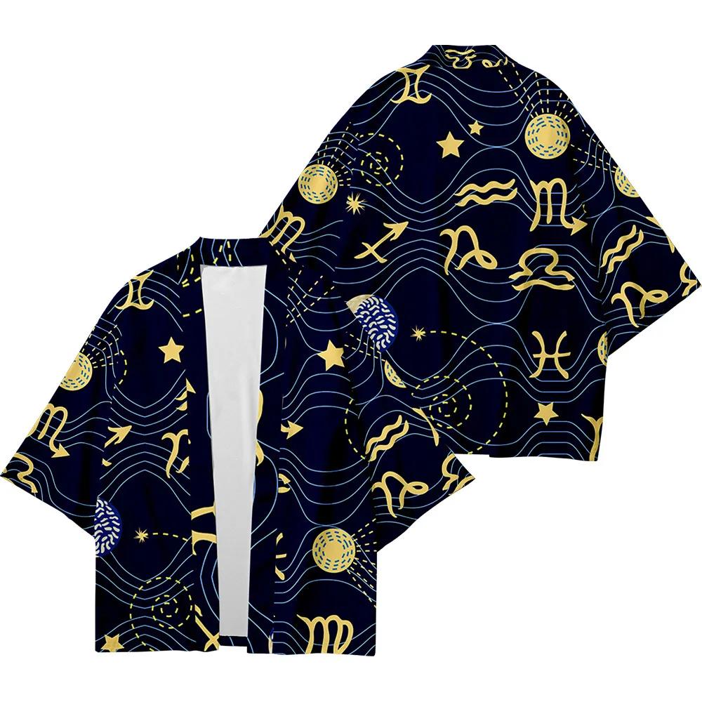 Женский и мужской кардиган свободное кимоно в стиле Харадзюку с геометрическим