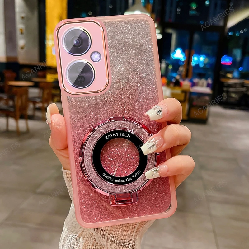 Candy Color Clear Silicone Soft Case with Glitter and Magnetic Bracket Cover