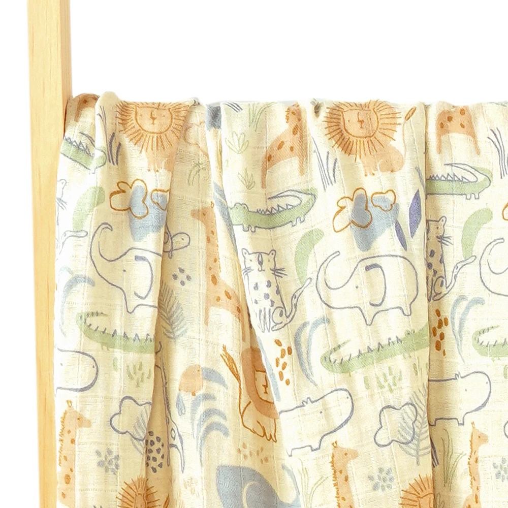 HappyFlute 100% Cotton Baby Muslin Swaddle Animal Print Baby Blanket Baby Wrap 120*110CM 5