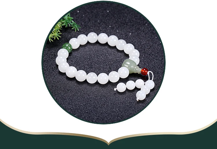 Jade-Blumen-Anhänger-Zubehör und Hetian White Jade Single Loop Armband DIY handgefertigt gepaart mit 10 mm natürlichem Armband – Detail 5