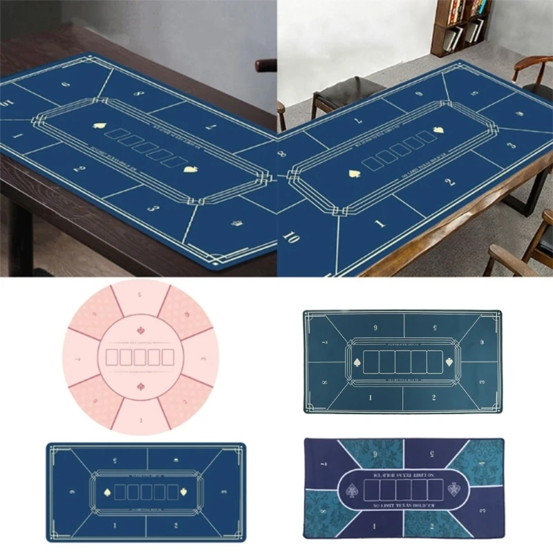 40x20 Inch Texas Hold'em Poker Mat Portable Poker Table Top With Art Deco Layout Print, Hemming