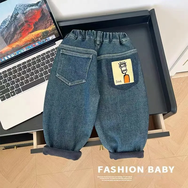 

Теплые джинсы для мальчиков, бархатные зимние теплые брюки, джинсы для девочек и мальчиков, осенние брюки, детская одежда, новинка 2024