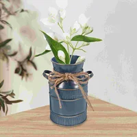 1 Pcs Vintage Milk Bottle Flower Vase Handheld Iron Plant Pot Metal Centerpiece For Home Decor Rustic Bucket Vases 2