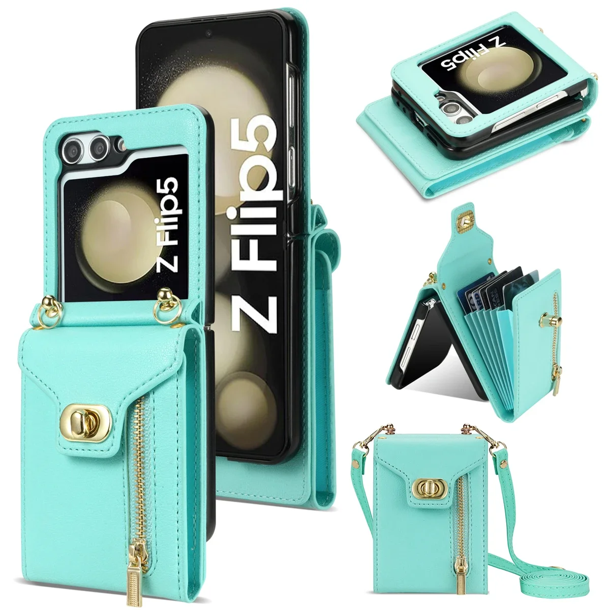 Zipper Wallet Crossbody Phone Case with Card Holder and Leather Cover