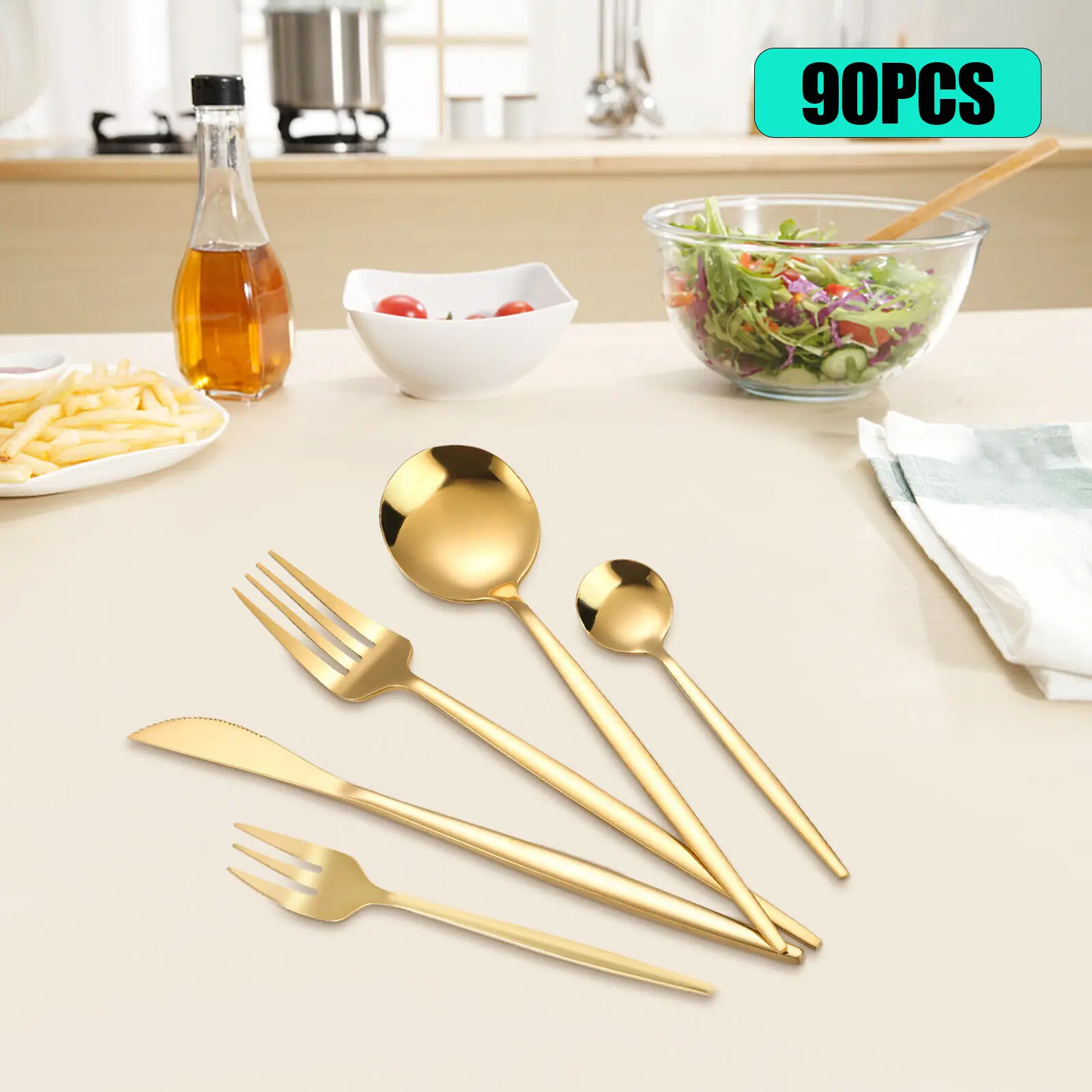 

90PCS/Set Stainless Steel Tableware Flatware Utensil Spoon Fork Kitchen Cutlery