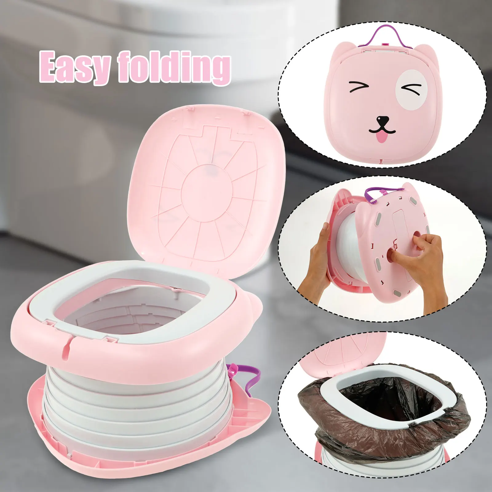 Travel Potty for Kids Toddler ABS Plastic Portable Potty with Stable Anti-slip Bottom Sturdy Curve Design Foldable Potty with 5