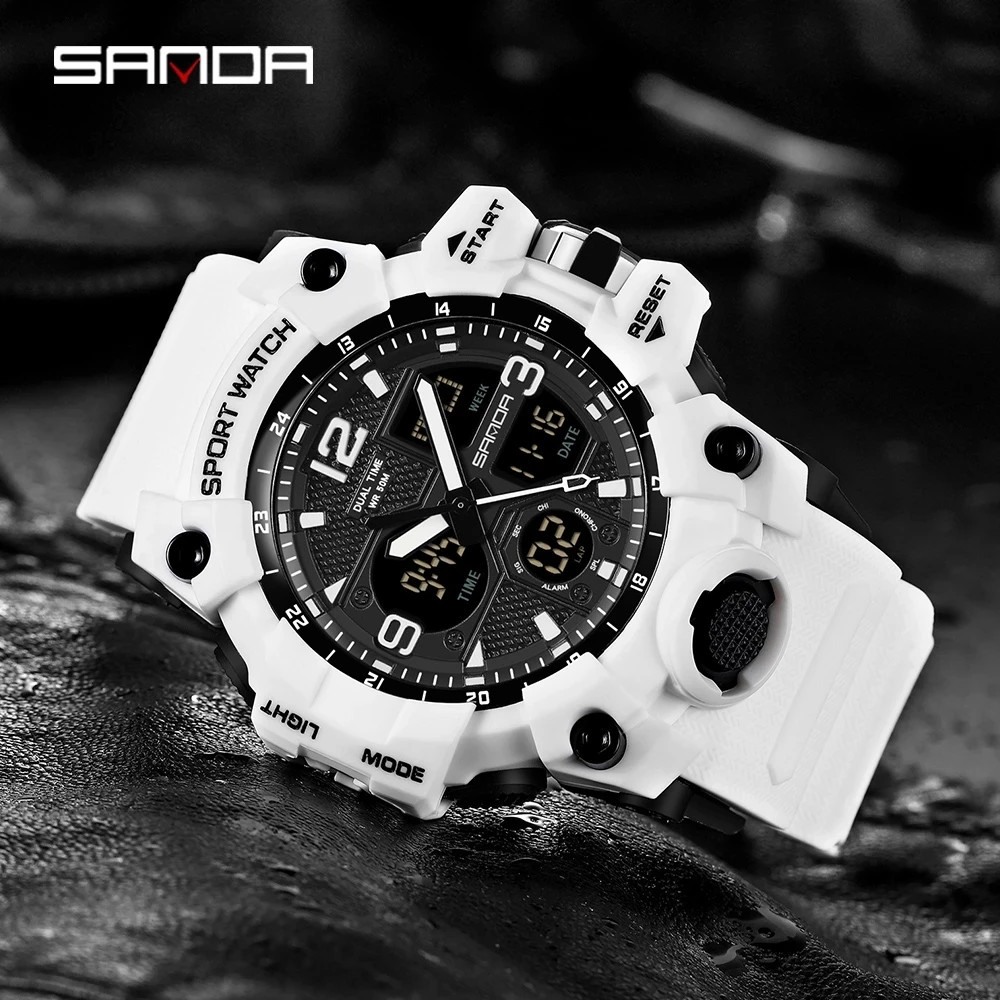 Fashion SANDA 6030 Men's Electronic Watch Sports Multi functional Waterproof LED Military Student Electronic Watch 2025 2