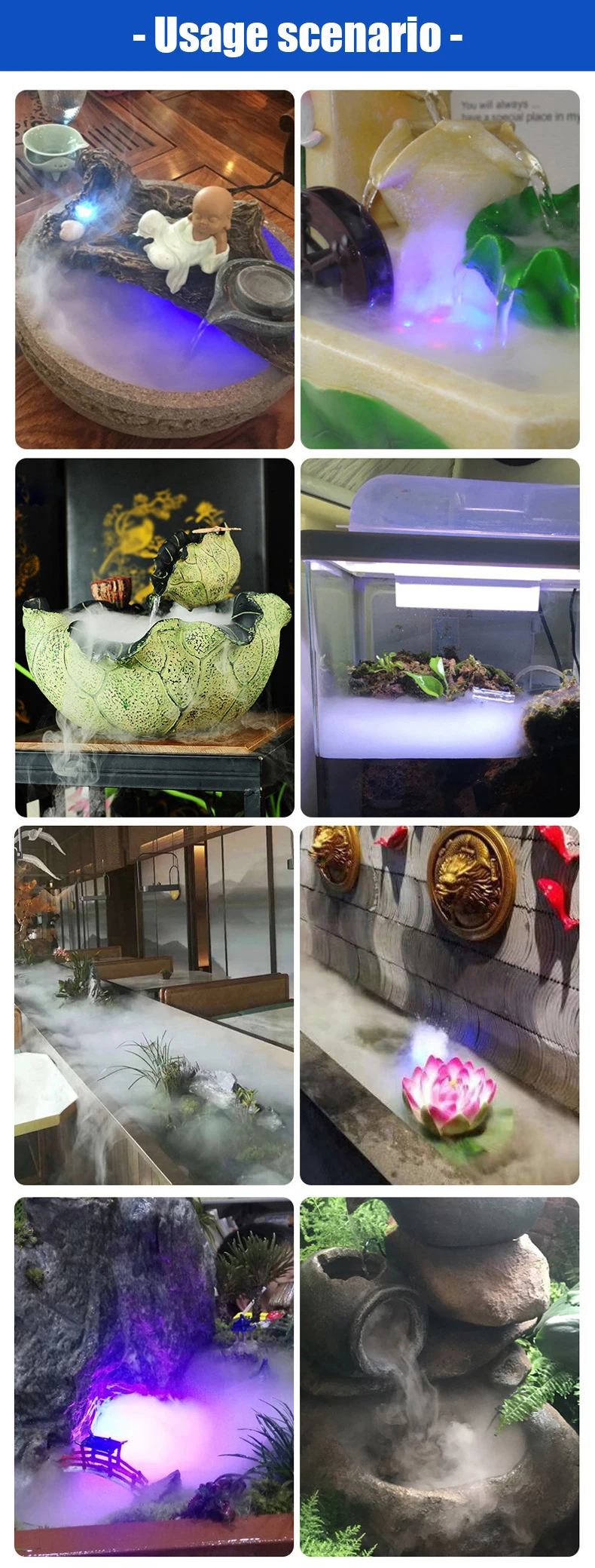 1 STÜCK 5 V USB Nebelhersteller Fogger Vernebler Wasserbrunnen Aquarium Teich Zerstäuberkopf mit 4 bunten LED-Lichtern – Detail 4