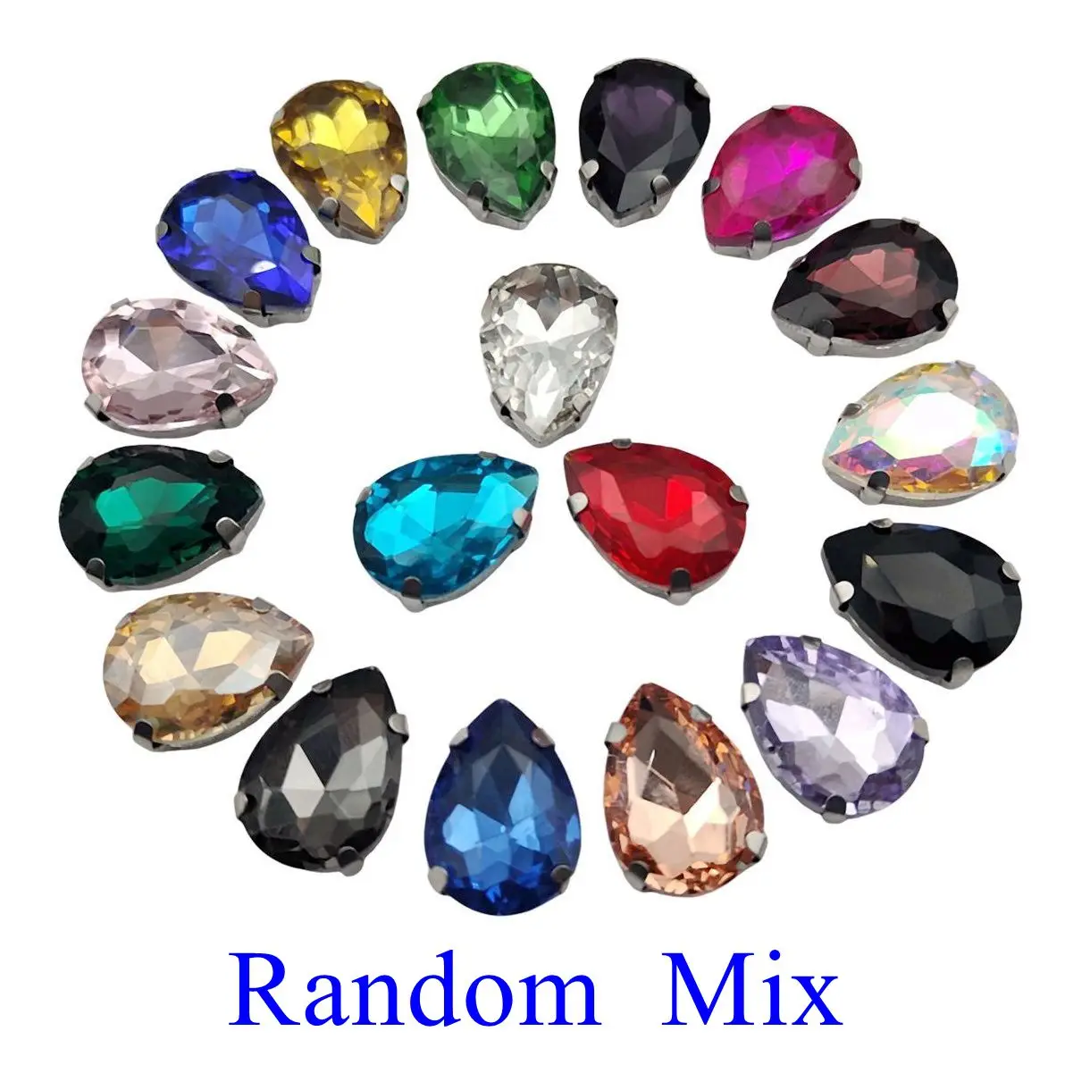 Elegant Teardrop Glass Rhinestones with Silver Metal Claw Base for Needlework Decoration